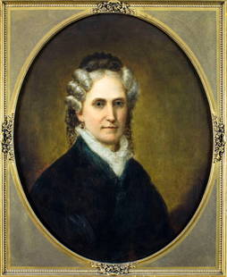 Alvah Bradish (MI,NY,1806-1901) oil painting antique: ARTIST: Alvah Bradish (Michigan, New York, 1806 - 1901) TITLE: Portrait of Woman YEAR: 1874 MEDIUM: oil on canvas CONDITION: Relined. Minor stable craq