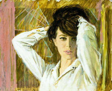 Mark Miller (NY,CA,NC,1919-2008) gouache painting: ARTIST: Marshall Miller (New York, California, North Carolina, 1919 - 2008) TITLE: Portrait of Woman MEDIUM: gouache on board CONDITION: Minor damages to corners. Some nai