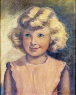 Katharine Wireman (PA,1878-1966) oil painting: ARTIST: Katharine Richardson Wireman (Pennsylvania, 1878 - 1966) TITLE: Portrait of Girl MEDIUM: oil on canvas board CONDITION: Minor paint losses. Few faint scratches. No visible inpaint under UV