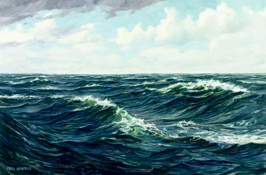 Peer Martens (Europe,20C) oil painting: ARTIST: Peer Alexander von Martens (European, 20 century) TITLE: Atlantik (titled on verso) MEDIUM: oil on canvas CONDITION: Unstretched (In-House stretching available). Ove