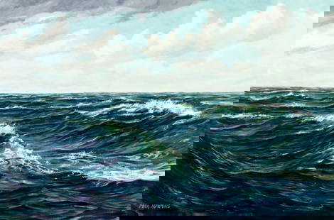 Peer Martens (Europe,20C) oil painting: ARTIST: Peer Alexander von Martens (European, 20 century) TITLE: Atlantik (titled on verso) MEDIUM: oil on canvas CONDITION: Unstretched (In-House stretching available). Ove