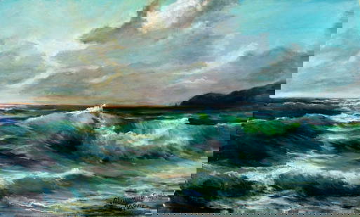 Viktor Ilyushkin (Russia,b 1946) oil painting: ARTIST: Viktor Nikolayevich Ilyushkin (Russian, born 1946) TITLE: Seascape - Emerald Srorm (titled on verso) YEAR: 2020 MEDIUM: oil on canvas CONDITION: