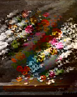 Ignacio Guibert (Spain,1916-1992) oil painting: ARTIST: Ignacio Guibert Amor (Spanish, 1916 - 1992) TITLE: Still Life with Vase of Flowers MEDIUM: oil on canvas CONDITION: Unstretched (In-House stretching available). On
