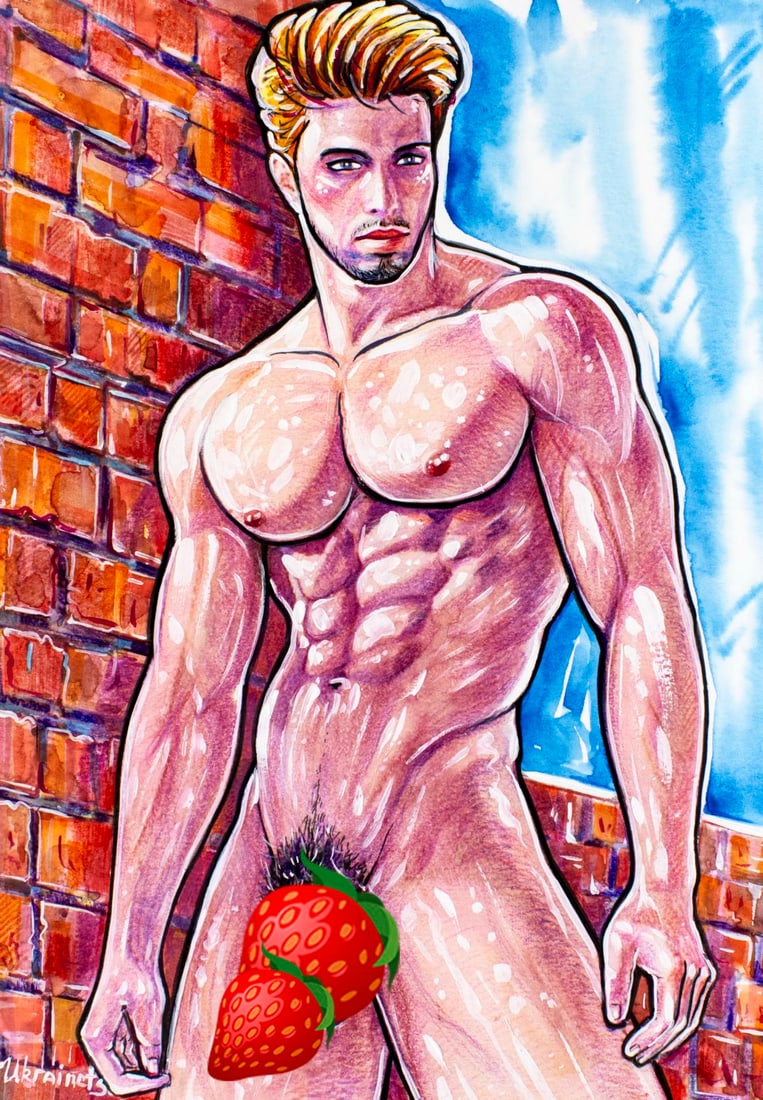 Alex Ukrainets (Ukraine,b 2001) mixed media painting: ARTIST: Alex Ukrainets (Ukrainian, born 2001) TITLE: Male Nude - Bare Essense (titled on verso) MEDIUM: mixed media on heavy paper CONDITION: Very good. No visible inpaint u