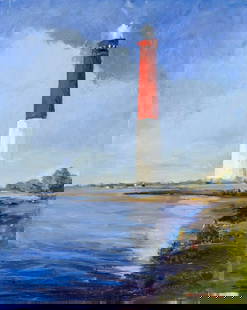 Robert Waltsak (NJ,b 1944) oil painting: ARTIST: Robert Alan Waltsak (New Jersey, born 1944) TITLE: Lighthouse Landscape MEDIUM: oil on board CONDITION: Very good. Minor craquelure. No visible inpaint under UV light. ART SIZE: 30 x 24