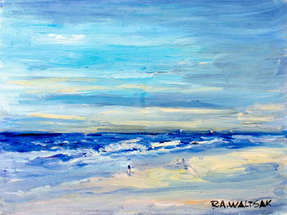 Robert Waltsak (NJ,b 1944) oil painting: ARTIST: Robert Alan Waltsak (New Jersey, born 1944) TITLE: Seascape MEDIUM: oil on canvas board CONDITION: Very good. No visible inpaint under UV light. Normal wear along ed