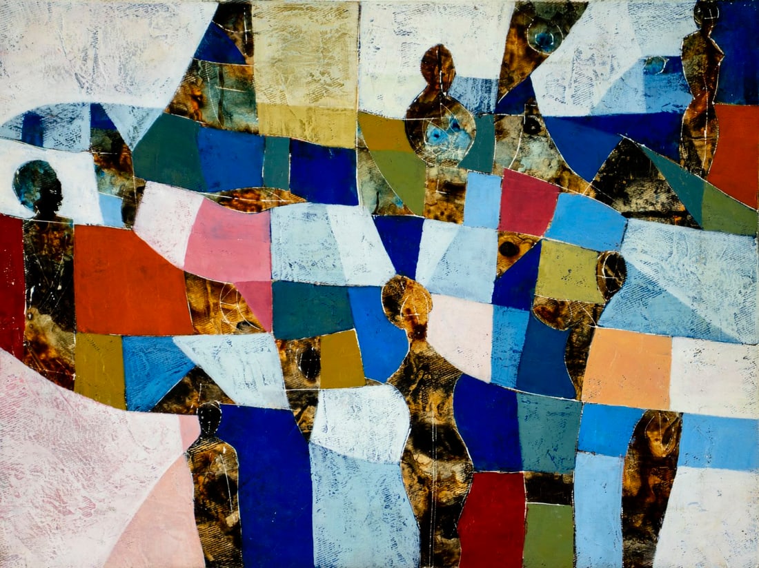 Ronex Ahimbisibwe (Uganda,b 1977) acrylic painting: ARTIST: Ronex Ahimbisibwe (Uganda, born 1977) TITLE: Abstract Composition YEAR: 2010 MEDIUM: acrylic on canvas CONDITION: Some small scratches/paint loss