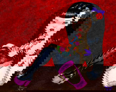 Becca Turner (UK,20/21C) acrylic painting: ARTIST: Becca Turner (United Kingdom, 20/21 centuries) TITLE: Decorate Every Room (titled on verso) YEAR: 2014 MEDIUM: acrylic on canvas board CONDITION: Few minor paint losses. No visible inpaint