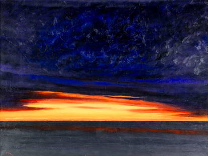 David Neri (US,20/21C) acrylic painting: ARTIST: David Neri (American, 20/21 centuries) TITLE: Last Light at Lands End (titled on verso) YEAR: 2004 MEDIUM: acrylic on canvas CONDITION: Few minor paint losses. No visible inpaint under UV