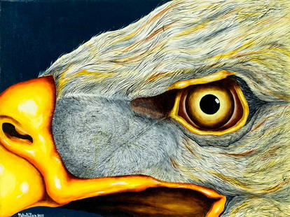 Michael C Coen (US,20/21C) oil painting: ARTIST: Michael C Coen (American, 20/21 centuries) TITLE: Bird YEAR: 2000 MEDIUM: oil on canvas CONDITION: Overall good. No visible inpaint under UV light. Normal wear along edges. ART SIZE: 20 x 27
