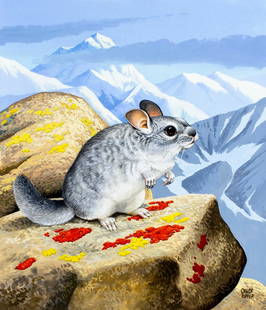 Chuck Ripper (WV,PA,1929-2019) gouache painting: ARTIST: Chuck Ripper (West Virginia, Pennsylvania, 1929 - 2019) TITLE: Chinchilla (titled on verso) YEAR: 1999 MEDIUM: gouache on board CONDITION: Very good. ART SIZE: 15 x 13 inches / 38 x 33 cm