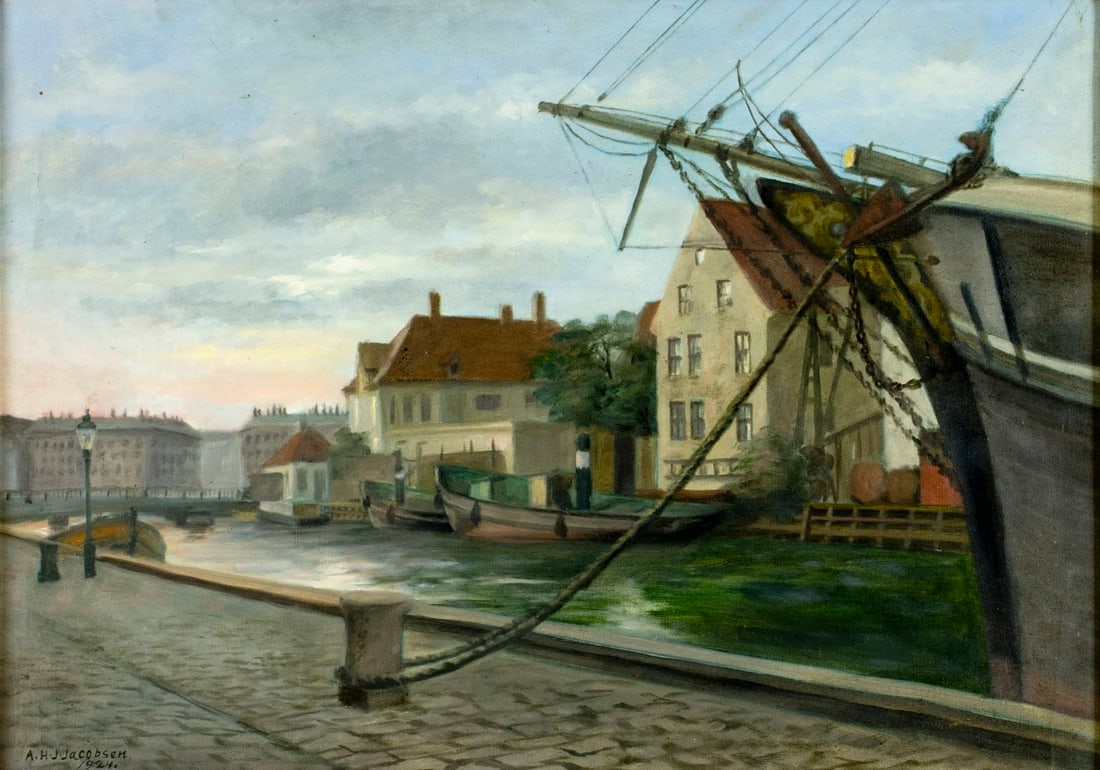 A H J Jacobsen (Danish,early 20C) oil painting antique (1 of 12)