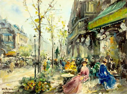 Mario Passoni (Italy,France,1929-?) oil painting: ARTIST: Mario Passoni (Italian, French, 1929 - ???) TITLE: Paris Cityscape MEDIUM: oil on canvas CONDITION: Unstretched (In-House stretching available). Overall good. No v