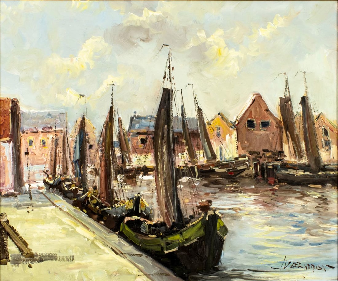 Vintage 20C European oil painting signed (1 of 12)