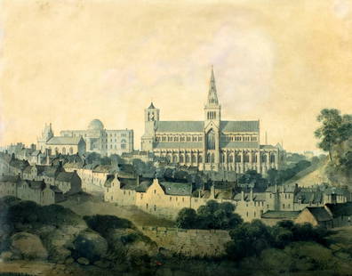 Andrew Donaldson (UK,1790-1846) watercolor painting antique: ARTIST: Andrew Donaldson (United Kingdom, 1790 - 1846) TITLE: Glasgow Cathedral YEAR: 1820 MEDIUM: watercolor on paper CONDITION: Some repaired tears.