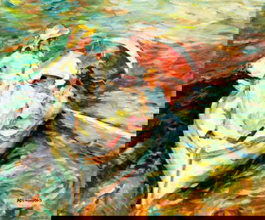 William (Europe,20C) oil painting: ARTIST: William (European, 20 century) TITLE: Boat Ride MEDIUM: oil on canvas CONDITION: Very good. No visible inpaint under UV light. Normal wear along edges. AR