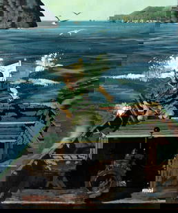 S Maxwell (US,20C) oil painting: ARTIST: S Maxwell (American, 20 century) TITLE: Man in Boat MEDIUM: oil on canvas CONDITION: Unstretched (In-House stretching available). Missing a few flakes of paint. Very good. Minor craquelure.