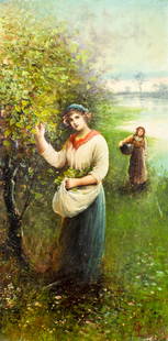 J M Colvin (UK,19C) oil painting antique: ARTIST: J M Colvin (United Kingdom, 19 century) TITLE: Peasant Woman MEDIUM: oil on canvas CONDITION: Small paint losses. Some craquelure. No visible inpaint under UV light. Normal wear along edges.