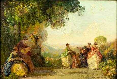 Frederick Ballard Williams (NJ,CA,NY,1871-1956) oil painting: ARTIST: Frederick Ballard Williams (New Jersey, California, New York, 1871 - 1956) TITLE: Dreamland (titled on verso) MEDIUM: oil on canvas CONDITION: Relined. Few small paint losses mostly along