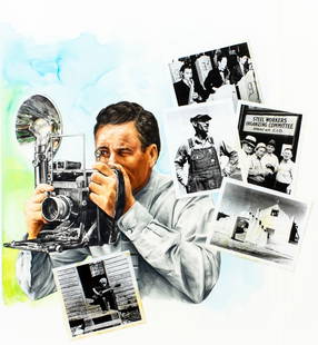 Paul Calle (CT,NY,1928-2010) mixed media painting: ARTIST: Paul Calle (Connecticut, New York, 1928 - 2010) & Chris Calle (American, born 1961) TITLE: 1930s - Photographs (titled on verso) YEAR: 1998 MEDIUM: mixed media on