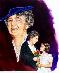 Paul Calle (CT,NY,1928-2010) colored pencil painting: ARTIST: Paul Calle (Connecticut, New York, 1928 - 2010) & Chris Calle (American, born 1961) TITLE: 1930s - Eleanor Roosevelt (titled on verso) YEAR: 1998 MEDIUM: colored p