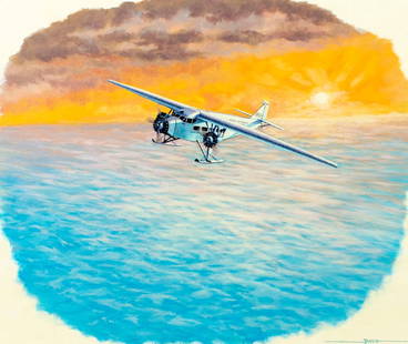 David Paulley (WY,CO,1931-2020) oil painting: ARTIST: David Gordon Paulley (Wyoming, Colorado, 1931 - 2020) TITLE: Plane YEAR: 1979 MEDIUM: oil on canvas CONDITION: Overall good. No visible inpaint