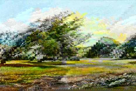 Viktor Ilyushkin (Russia,b 1946) oil painting: ARTIST: Viktor Nikolayevich Ilyushkin (Russian, born 1946) TITLE: Landscape with Willows (titled on verso) YEAR: 2017 MEDIUM: oil on canvas CONDITION: Un