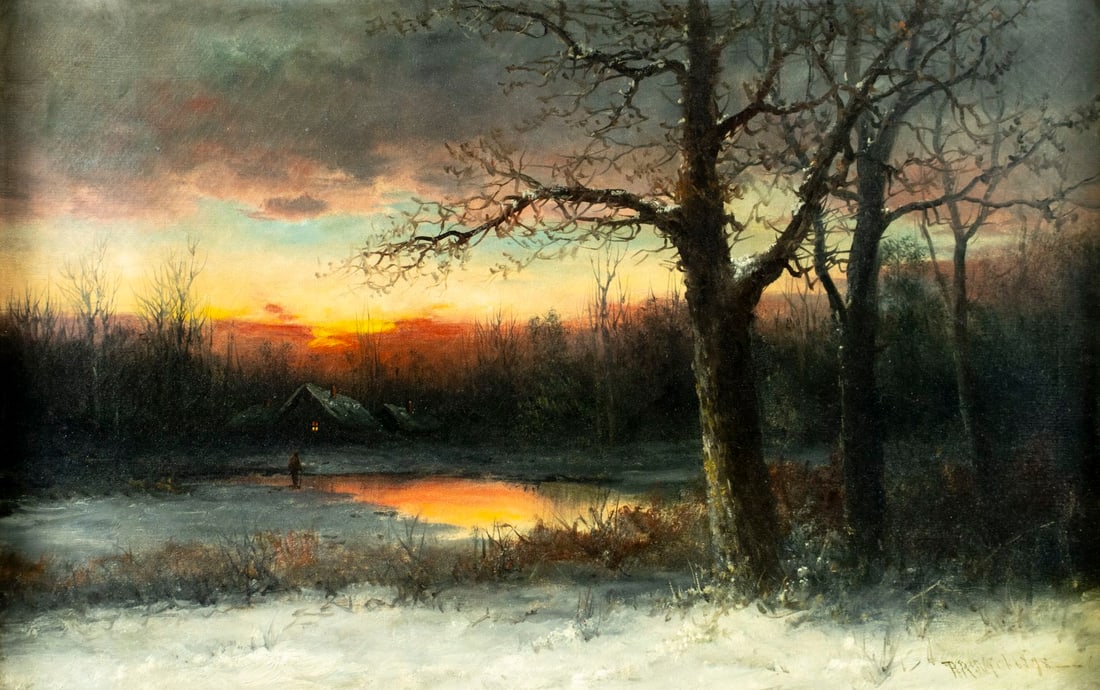 Antique 19C American oil painting signed (1 of 13)