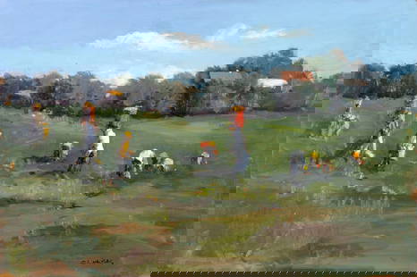 Robert Waltsak (NJ,b 1944) oil painting: ARTIST: Robert Alan Waltsak (New Jersey, born 1944) TITLE: Tomato Farm, Wayne, NJ (titled on verso) YEAR: 2004 MEDIUM: oil on board CONDITION: Few minor
