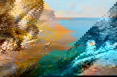 Carlo Cordua (Italy,b 1963) oil painting: ARTIST: Carlo Cordua (Italian, born 1963) TITLE: Coastal Landscape MEDIUM: oil on canvas CONDITION: Unstretched (In-House stretching available). Few minor paint losses. No v