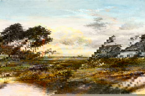 Daniel Sherrin Sr (UK,1868-1940) oil painting: ARTIST: Daniel Sherrin The Elder (United Kingdom, 1868 - 1940) TITLE: Country Landscape MEDIUM: oil on canvas CONDITION: One small patch. Few minor paint losses. Some craq