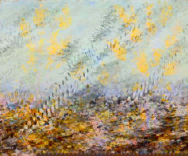H H Tonne (US,early 20C) oil painting antique: ARTIST: H H Tonne (American, early 20 century) TITLE: Autumn Landscape YEAR: 1933 MEDIUM: oil on canvas CONDITION: Small paint losses. Some craquelure. S