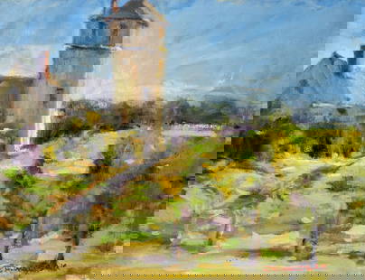 Robert Waltsak (NJ,b 1944) oil painting: ARTIST: Robert Alan Waltsak (New Jersey, born 1944) TITLE: Countryside Landscape MEDIUM: oil on canvas CONDITION: Very good. No visible inpaint under UV light. Normal wear a