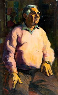 John Reilly (NY,NJ,1942-2021) oil painting: ARTIST: John Reilly (New York, New Jersey, 1942 - 2021) TITLE: Portrait of Old Man MEDIUM: oil on board CONDITION: Some small damages to the lower edge. Some scratches/pai