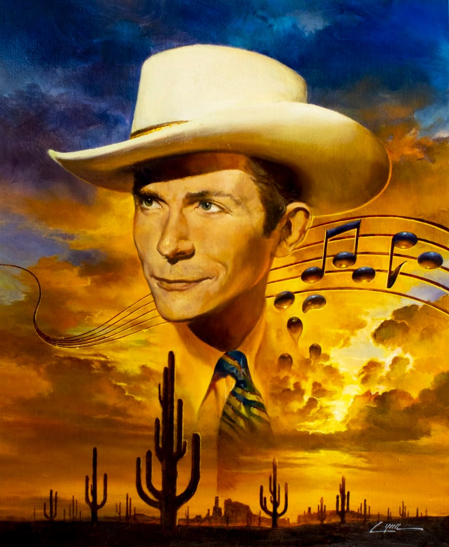 Dennis Lyall (TX,CT,b 1946) oil painting: ARTIST: Dennis Lyall (Texas, Connecticut, born 1946) TITLE: Hank Williams (titled on verso) YEAR: 1993 MEDIUM: oil on canvas. Canvas applied to board. CONDITION:<