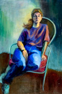 John Reilly (NY,NJ,1942-2021) oil painting: ARTIST: John Reilly (New York, New Jersey, 1942 - 2021) TITLE: Portrait of Woman MEDIUM: oil on canvas. Canvas applied to board. CONDITION: Some damages to the corners of