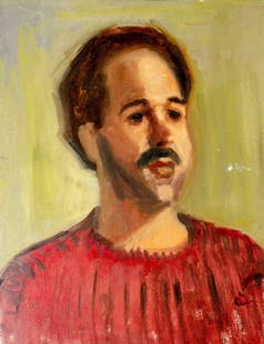 George Holloway (NJ,20C) oil painting: ARTIST: George R Holloway (New Jersey, 20 century) TITLE: Portrait of Man MEDIUM: oil on canvas board CONDITION: Few small scratches/paint losses. White paint spot by the ri