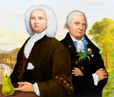 Michael Garland (NY,b 1952) oil painting: ARTIST: Michael Garland (New York, born 1952) TITLE: John and William Bartram (titled on verso) YEAR: 1999 MEDIUM: oil on board CONDITION: Very good. No visible inpaint under UV light. ART SIZE: 12 x