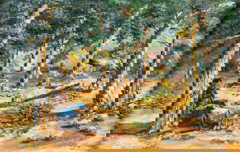 G Dupuy (Haiti,20C) oil painting: ARTIST: G Dupuy (Haitian, 20 century) TITLE: Resting Lumberjack MEDIUM: oil on canvas CONDITION: One small patch. Few minor paint losses. No visible inpaint under UV light. Minor damages to frame.