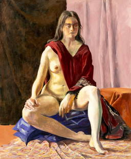 Robert Angeloch (NY,1922-2011) oil painting: ARTIST: Robert Henry Angeloch (New York, 1922 - 2011) TITLE: Female Semi Nude MEDIUM: oil on canvas CONDITION: Overall good. No visible inpaint under UV light. Normal wear along edges. ART SIZE: 24
