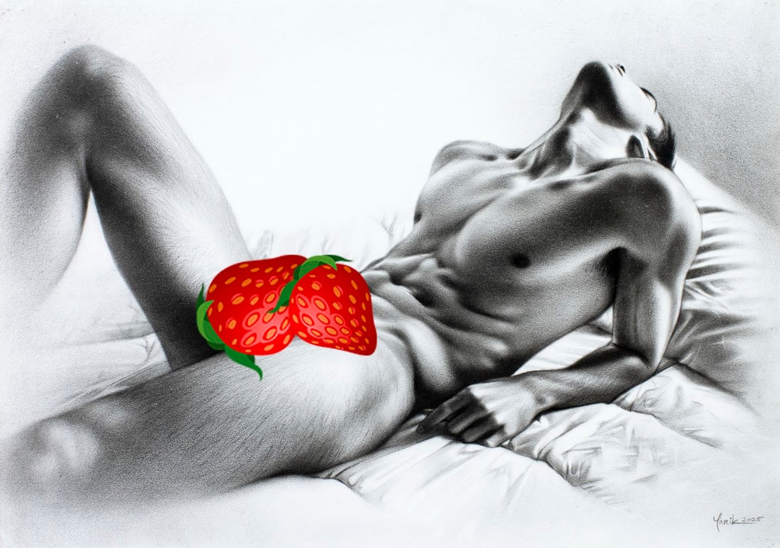 Yaroslav Novostavskiy (Ukraine,b 1989) dry brush oil painting: ARTIST: Yaroslav Novostavskiy (Ukrainian, born 1989) TITLE: Male Nude MEDIUM: dry brush oil on paper CONDITION: Very good. No visible inpaint under UV light. ART