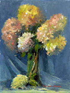 Robert Waltsak (NJ,b 1944) oil painting: ARTIST: Robert Alan Waltsak (New Jersey, born 1944) TITLE: Still Life with Vase of Flowers MEDIUM: oil on canvas CONDITION: Missing a few flakes of paint. No visible inpaint under UV light. Normal