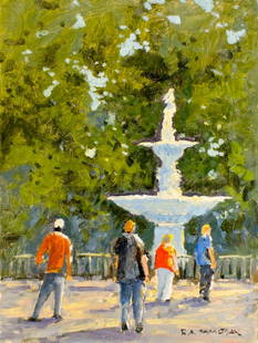 Robert Waltsak (NJ,b 1944) oil painting: ARTIST: Robert Alan Waltsak (New Jersey, born 1944) TITLE: Park Scene, Savannah, GA YEAR: 2020 MEDIUM: oil on board CONDITION: Very good. No visible inpaint under UV light. ART SIZE: 16 x 12 inches /