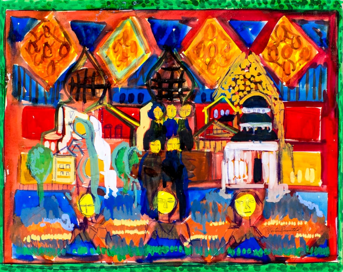 Martin Rosenthal (NY,MA,1899-1974) gouache painting: ARTIST: Martin Rosenthal (New York, Massachusetts, 1899 - 1974) TITLE: Abstract Composition MEDIUM: gouache on heavy paper CONDITION: Overall good. Minor age toning.