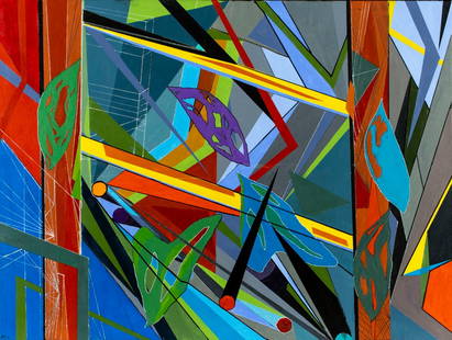 Martin Graifer (NJ,20/21C) acrylic painting: ARTIST: Martin Graifer (New Jersey, 20/21 centuries) TITLE: Abstract Composition MEDIUM: acrylic on canvas CONDITION: Overall good. No visible inpaint under UV light. Wear to frame. ART SIZE: 30 x 40