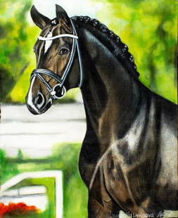 Lyudmila Litvinova (Russia,b 1991) acrylic painting: ARTIST: Lyudmila Litvinova (Russian, born 1991) TITLE: Horse MEDIUM: acrylic on canvas CONDITION: Unstretched (In-House stretching available). Very good. No visible inpaint