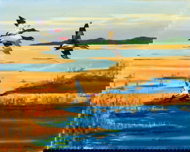 Buchanan (US,20C) oil painting: ARTIST: Buchanan (American, 20 century) TITLE: Ducks - On the Wing MEDIUM: oil on canvas CONDITION: Very good. No visible inpaint under UV light. ART SIZE: