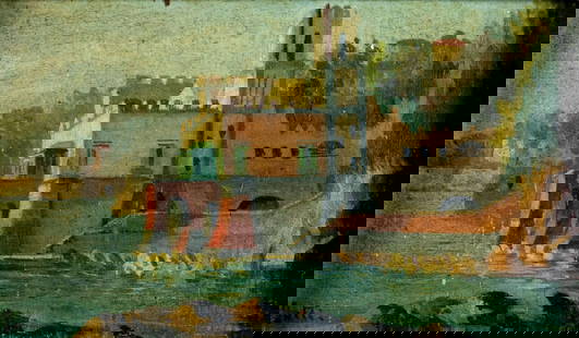 Antique early 20C Italian oil painting signed: ARTIST: - (Italy, early 20 century) TITLE: Castle Cityscape MEDIUM: oil on board CONDITION: Few small scratches/paint losses. No visible inpaint under UV light.
