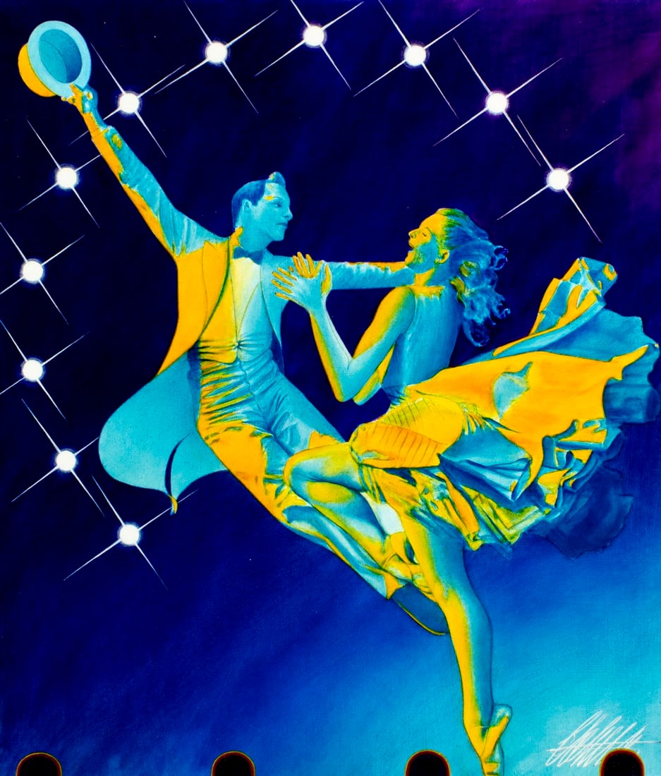 Ed Little (CT,b 1957) oil painting: ARTIST: Ed Little (Connecticut, born 1957) TITLE: Broadway Musicals (titled on verso) YEAR: 1993 MEDIUM: oil on canvas. Canvas applied to board. CONDITION:
