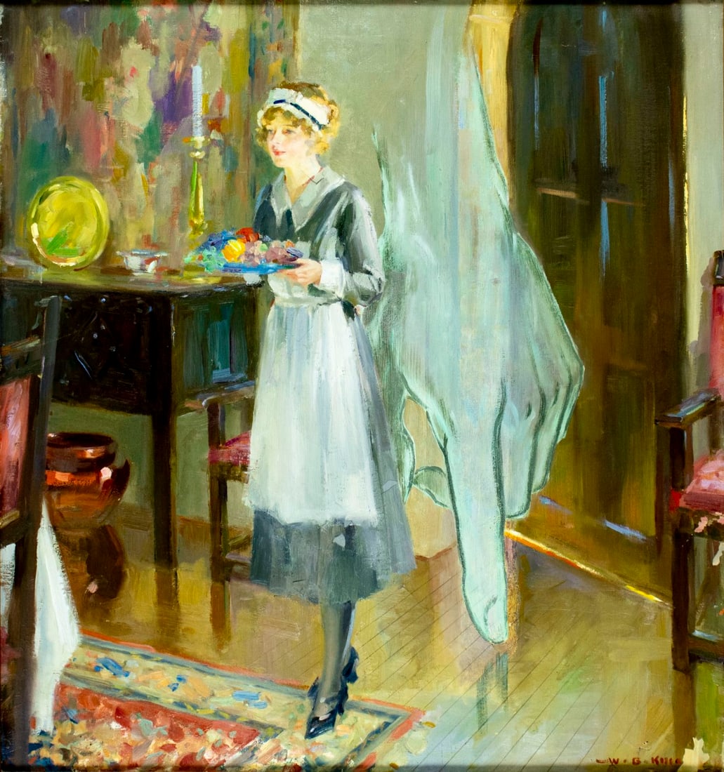 Vintage mid 20C American oil painting signed (1 of 12)